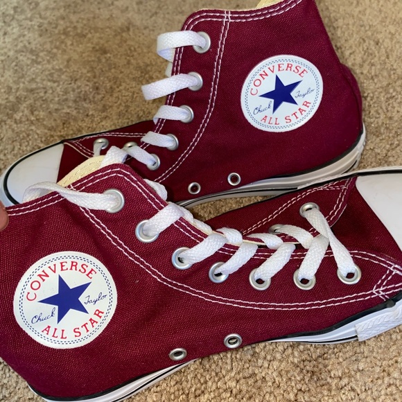 burgundy high top converse